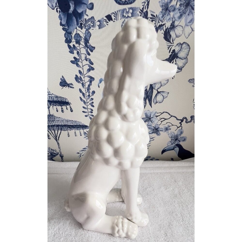 French POODLE Figurine 17"H Statue White Porcelain Ceramic Elegant Sitting Dog - Picture 2 of 11
